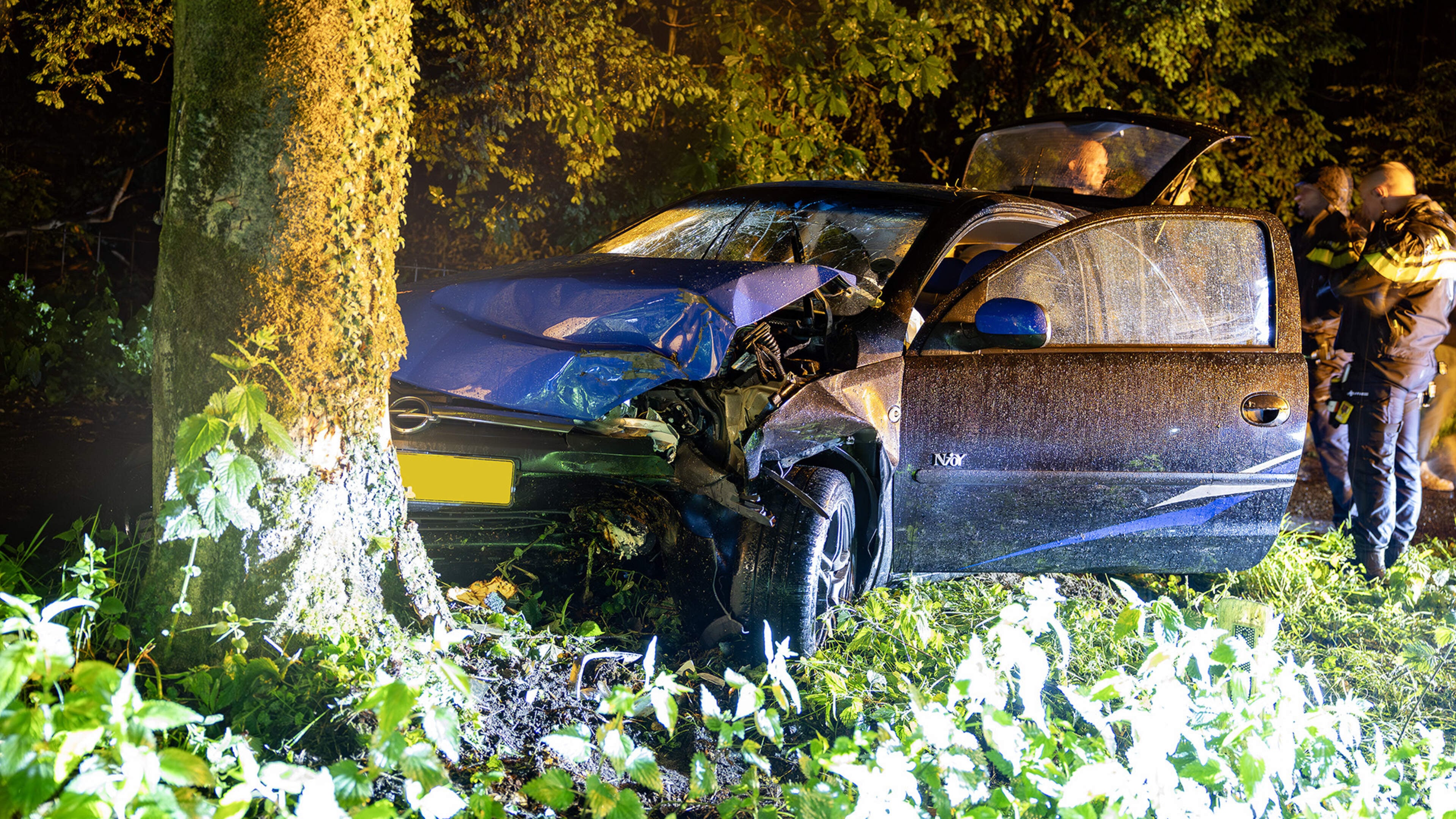 Auto botst tegen boom in Santpoort-Noord, bestuurder onder invloed van drugs
