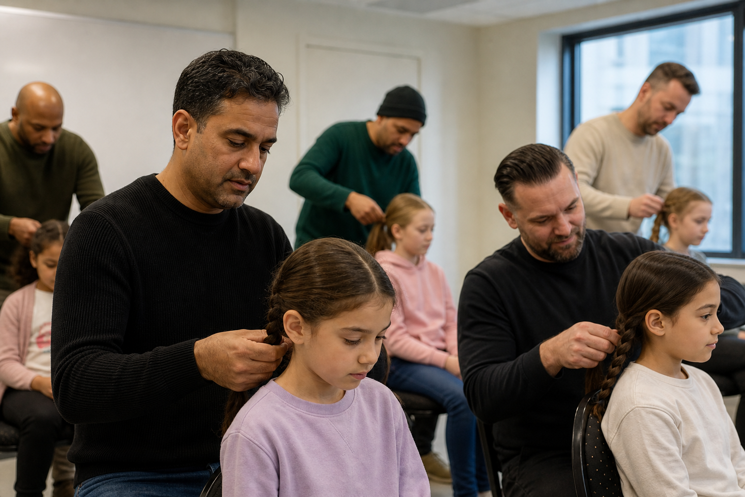 Vaders leren vlechten voor dochters om band te versterken