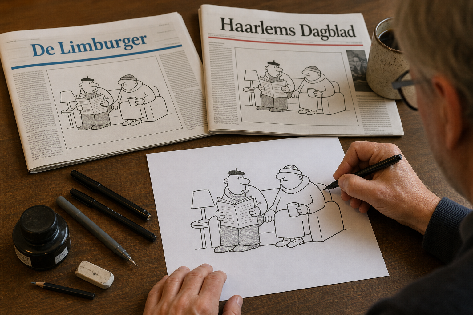 Cartoon 'Toos en Henk' van Paul Kusters op 19 juni in twee kranten